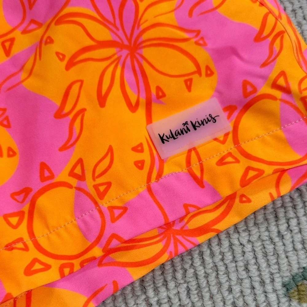 Kulani Kinis Pink and Orange Floral Shorts men’s swim trunks size 2XL